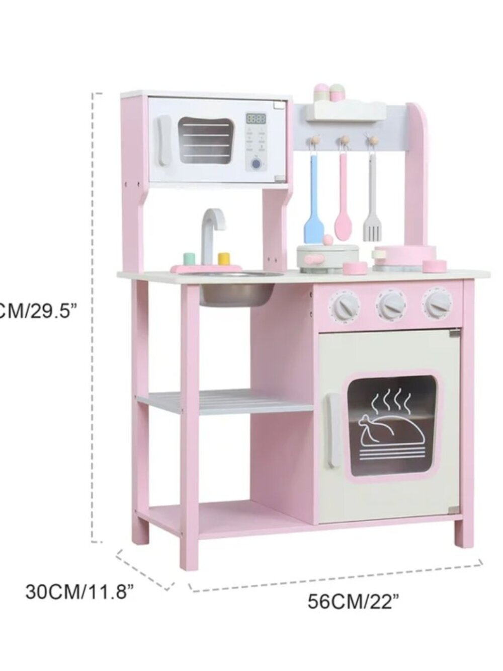 Kids Wooden Play Kitchen Set, Pink Pretend Cooking Toy with Accessories - Picture 5 of 16